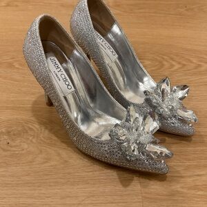Jimmy Choo Silver Heels with Crystal Accents